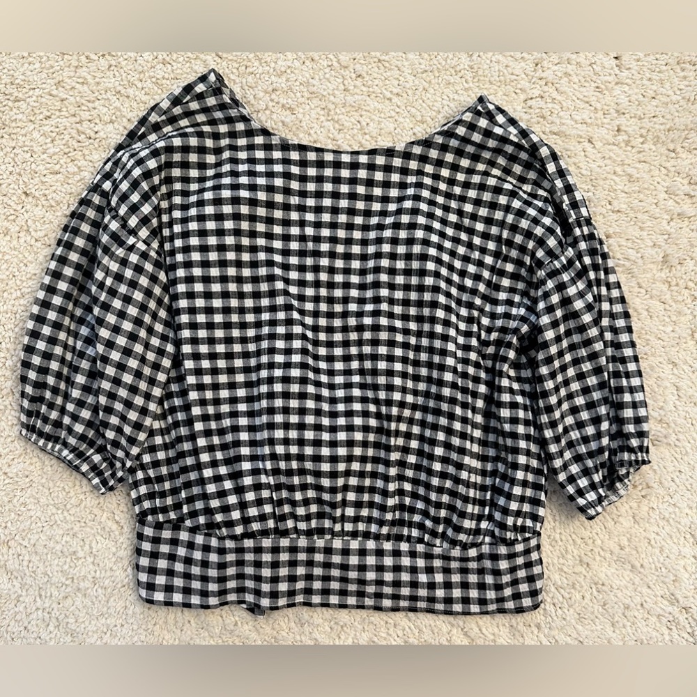 Anthropologie Maronie Black/white Checked Blouse Size M Women’s Open Back/tie Up